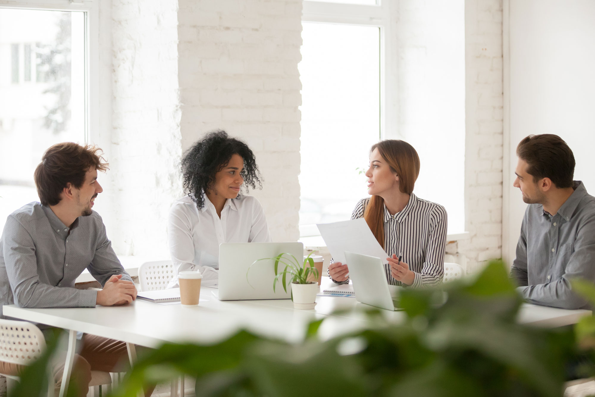 diverse workers working together